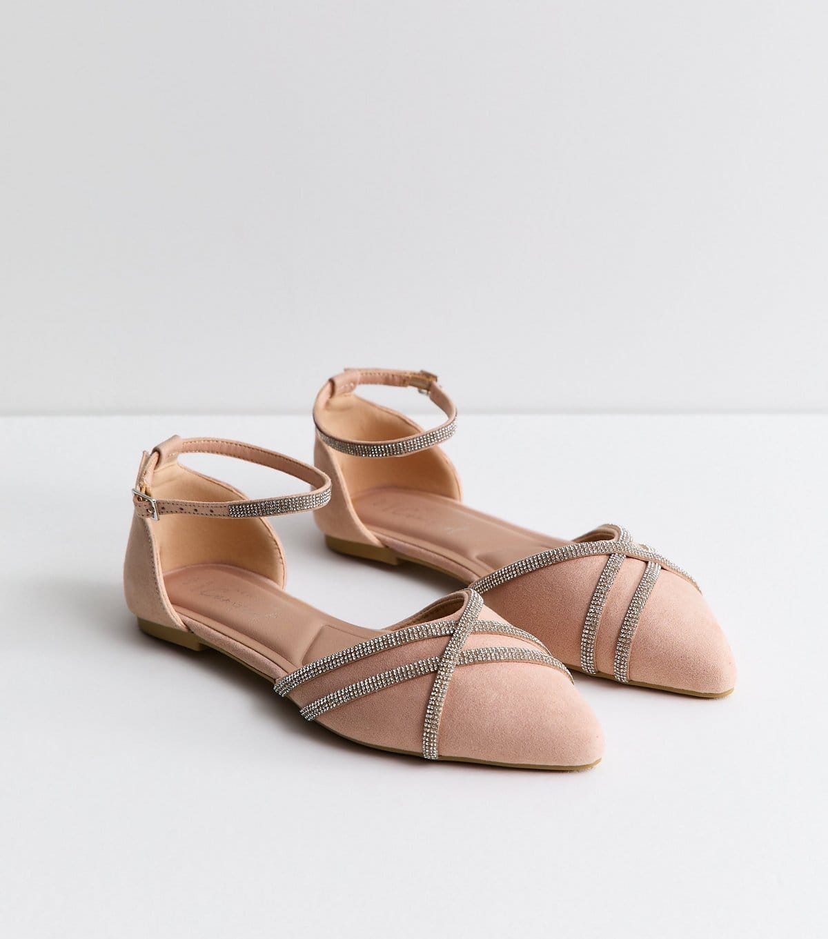 New Look Women's Wide Fit Light Pink Faux Suede Bling Ballerina Pumps Vegan New Look - 4