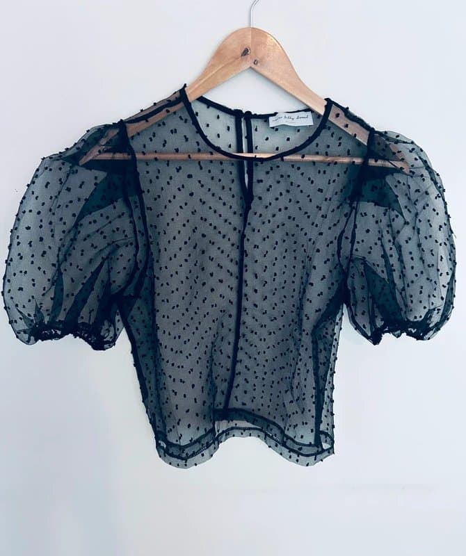 Never Fully Dressed Never Fully Dressed bell sleeves sheer mesh black polka dot puff sleeve whimsigoth blouse (size s/m)