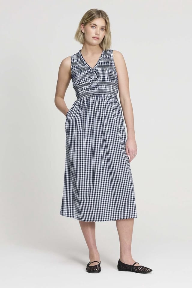 Finery London Finery London Women's Hadlee Cotton Gingham Shirred Midi Dress in Black - 2