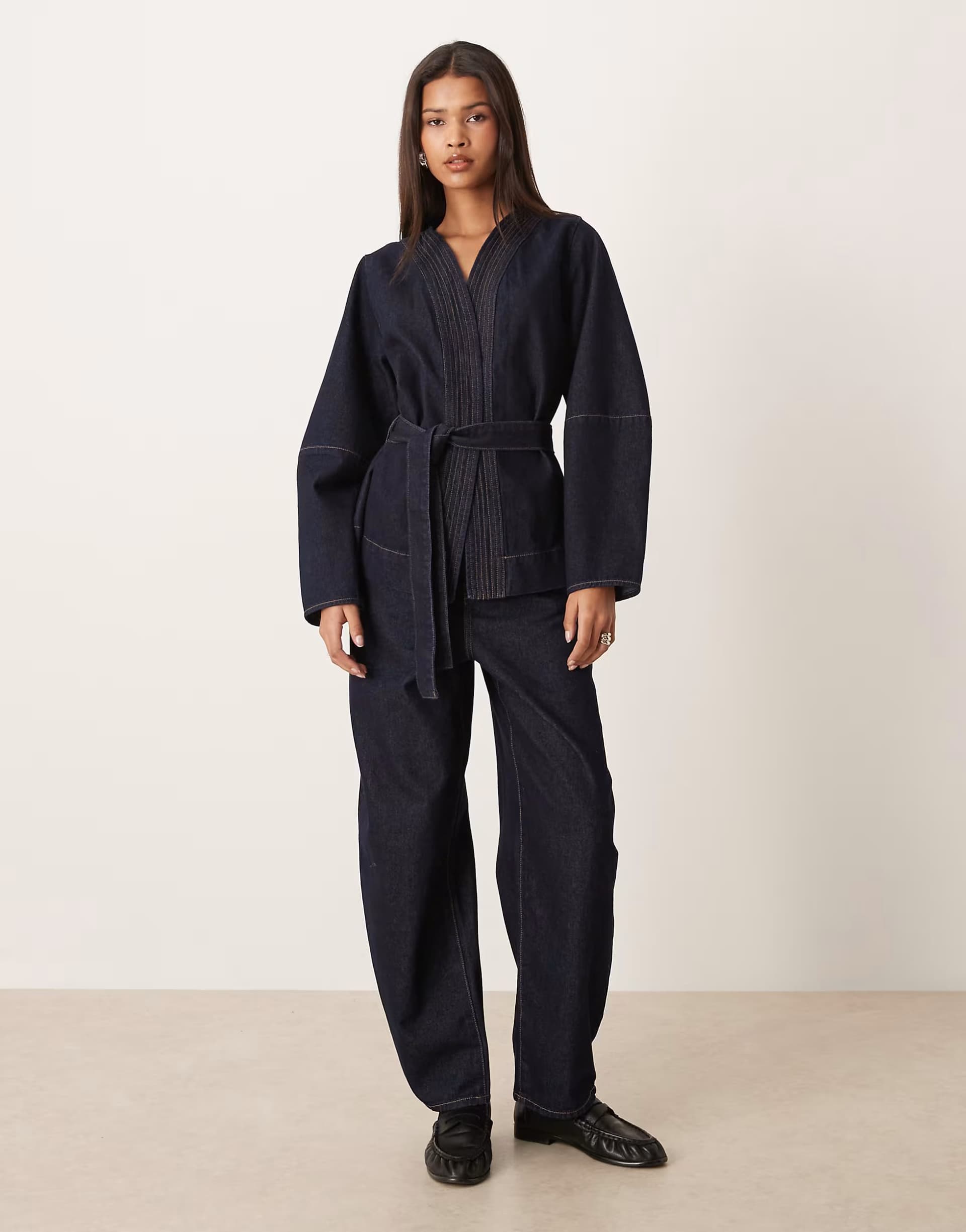 ASOS AWARE Eveline high waist barrel leg jeans co-ord in raw indigo blue