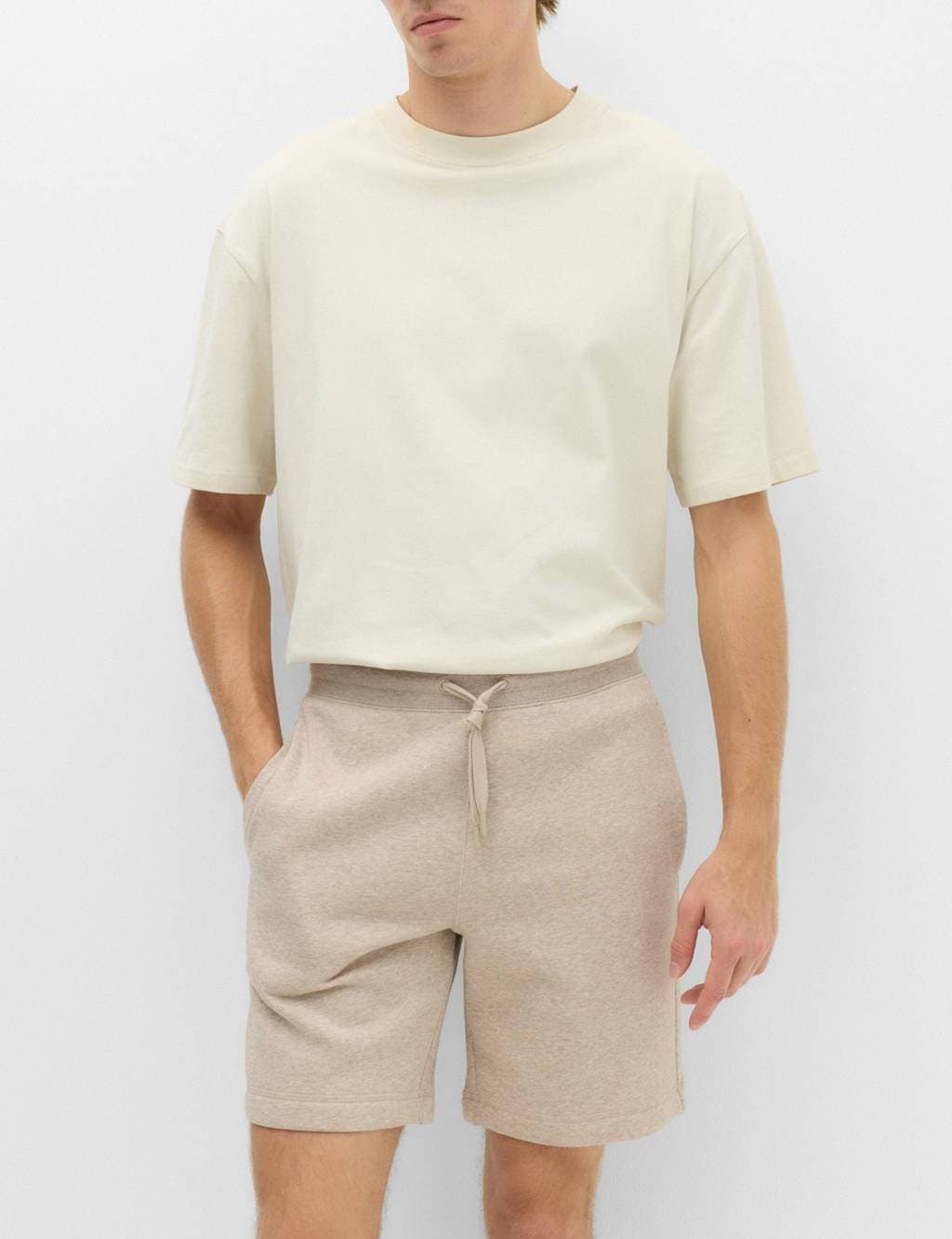Marks & Spencer M&S Cotton Rich Brushback Mid Length Shorts Taupe
