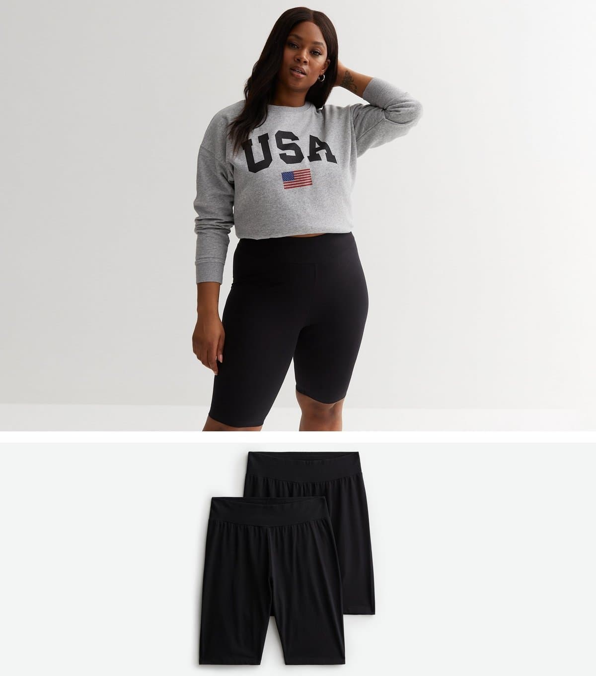New Look Women's Plus Size 2 Pack Black Cycling Shorts Curves New Look