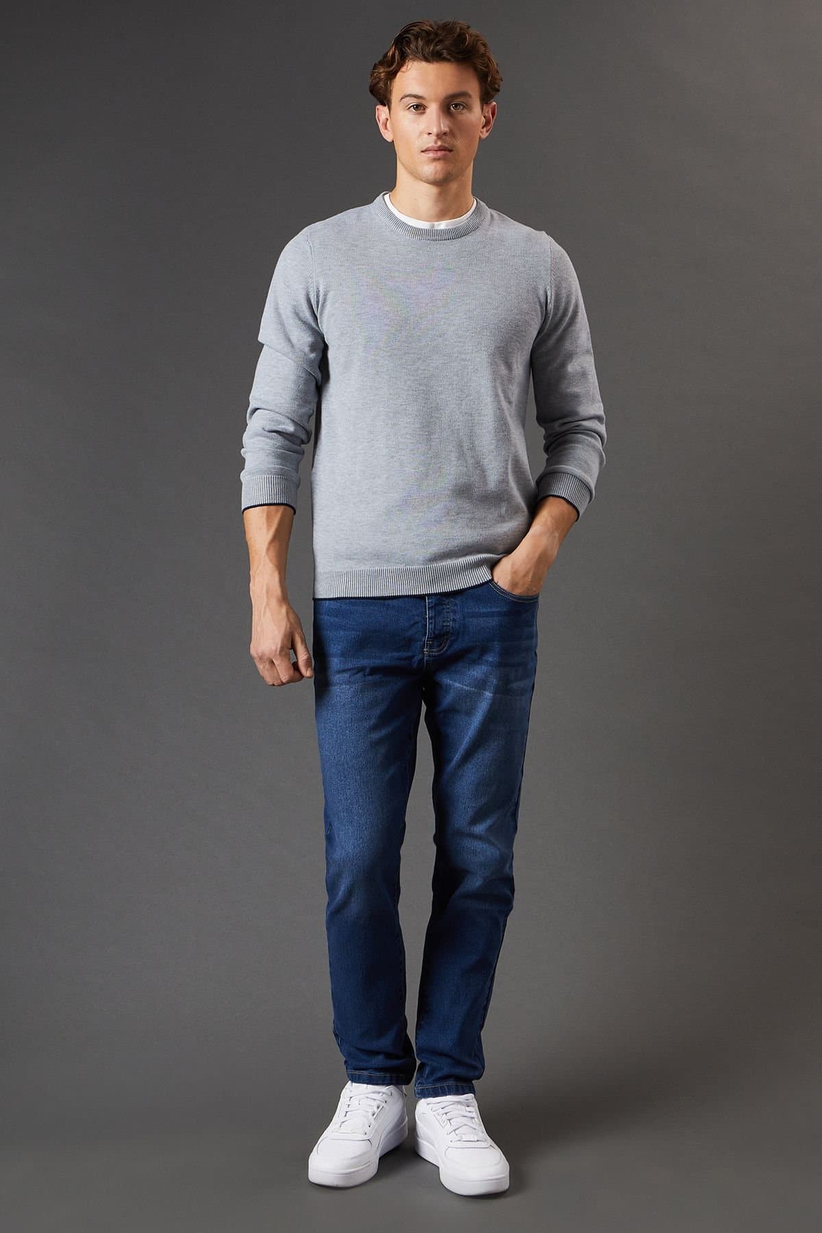 Burton Burton Men's Mid Wash Skinny Fit Jeans in Dark Blue