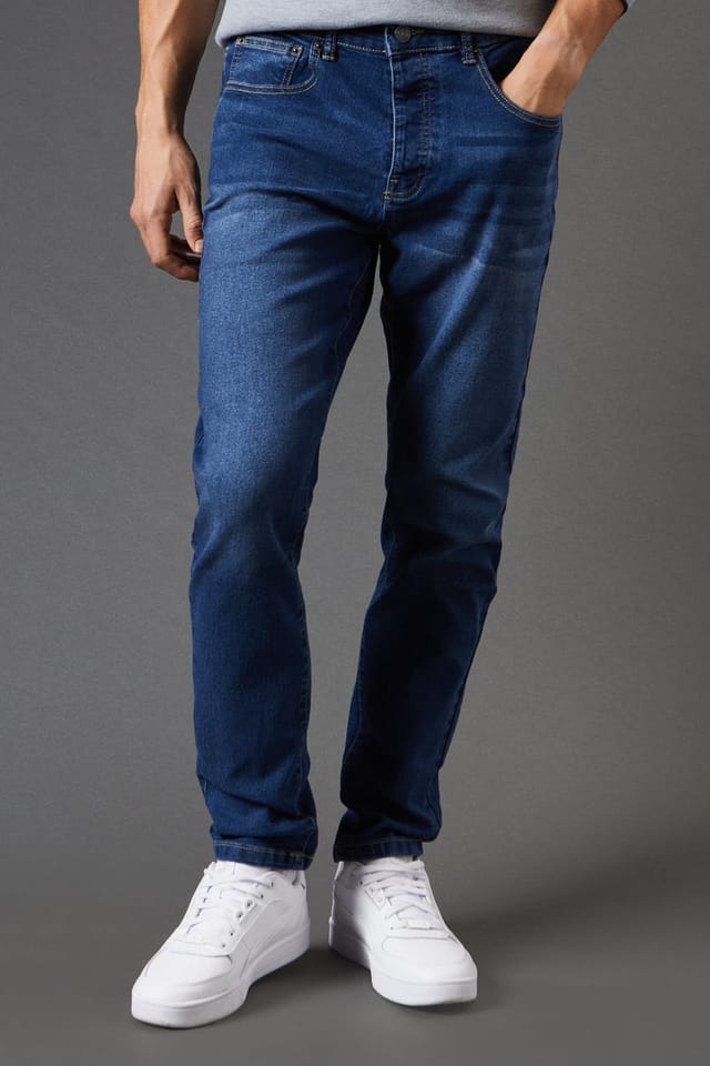 Burton Burton Men's Mid Wash Skinny Fit Jeans in Dark Blue - 2