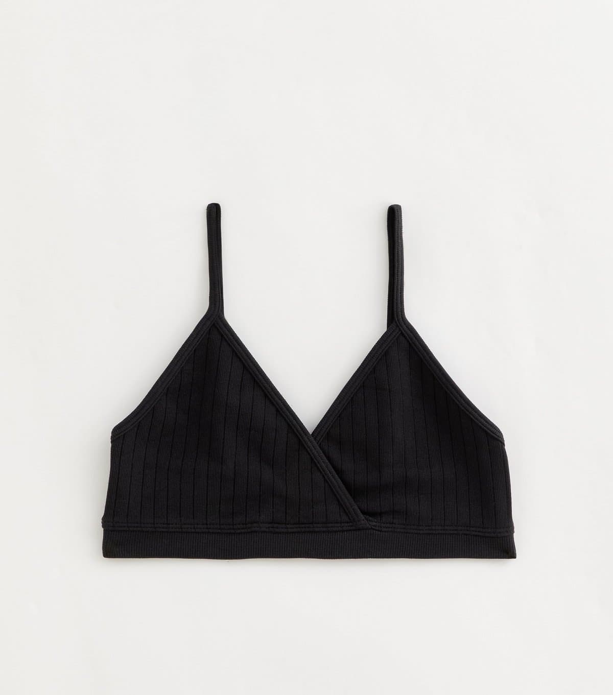 New Look Girls' Black Seamless Ribbed Wrap Bralette New Look