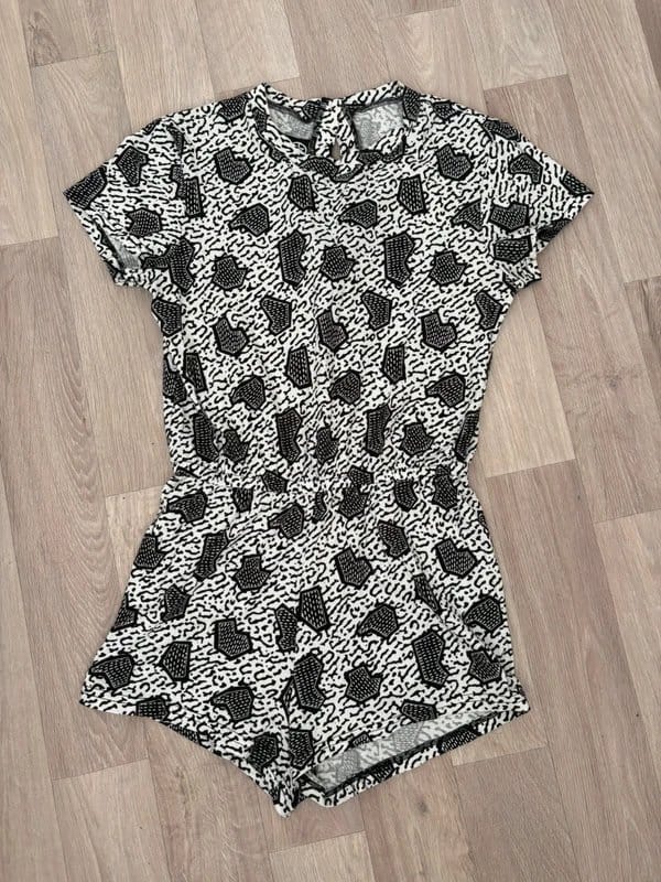 American Apparel American Apparel x Natalie Du Pasquier Printed Playsuit Romper Medium Black White Made in USA - 1