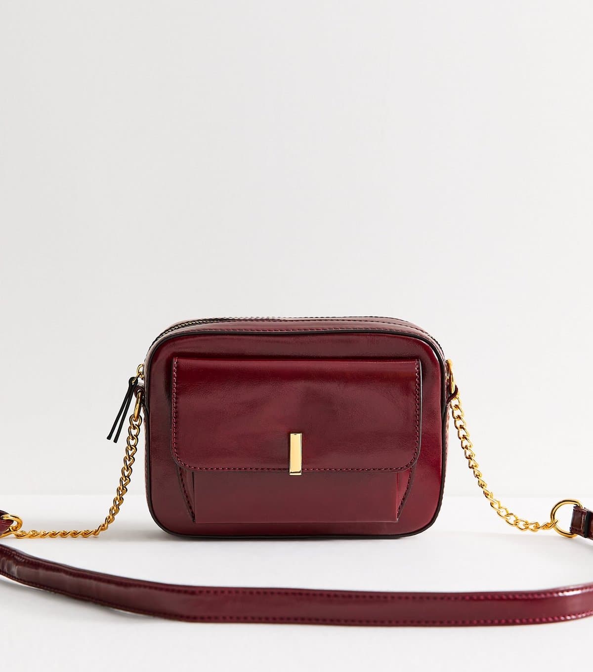 New Look New Look Dark Burgundy Faux Leather Bar Pocket Crossbody Bag