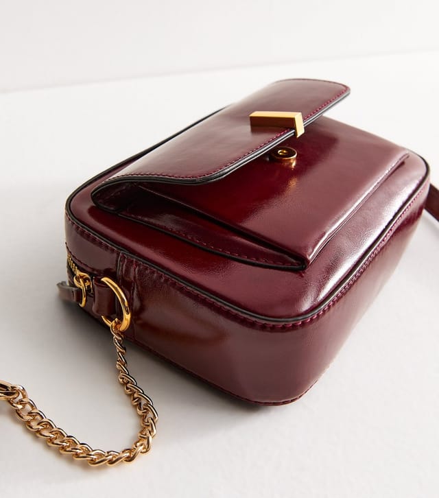 New Look Dark Burgundy Faux Leather Bar Pocket Crossbody Bag New Look - 3
