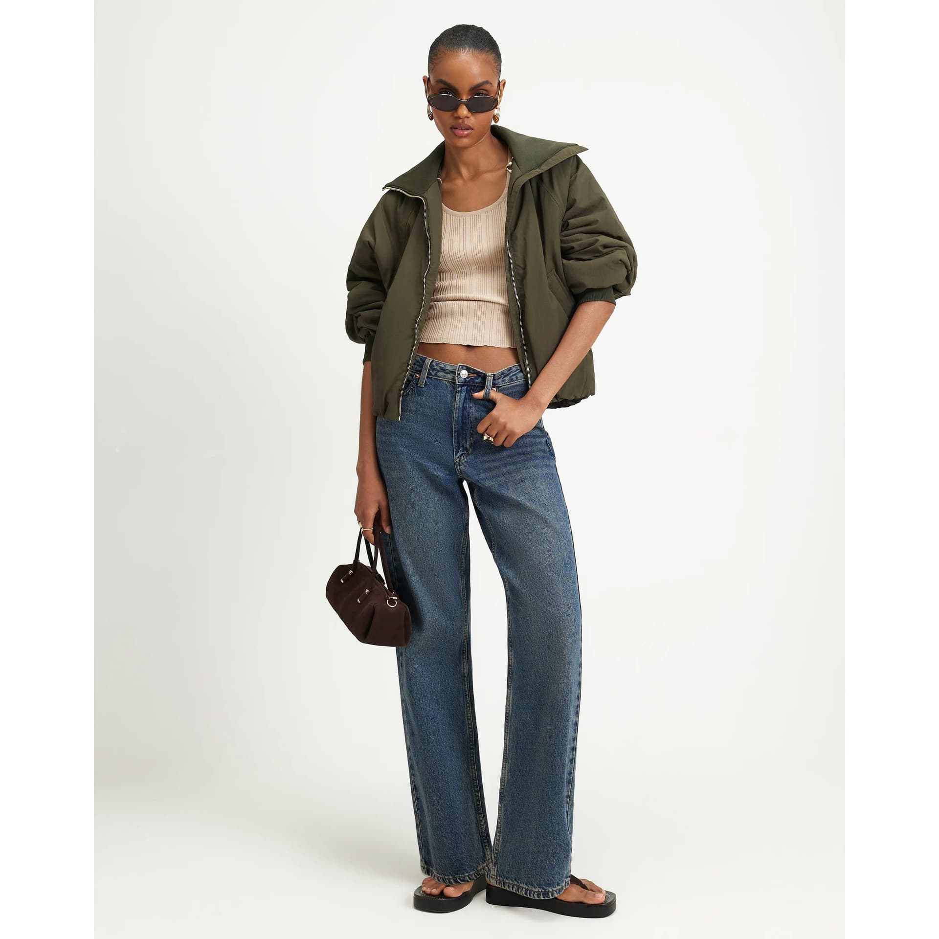 River Island River Island Womens Khaki Funnel Neck Bubble Hem Bomber Jacket