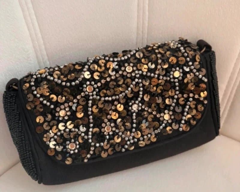 Accessorize Accessorize Y2K Beaded Sequin Evening Clutch Bag Black Gold Party Festival Shoulder Bag