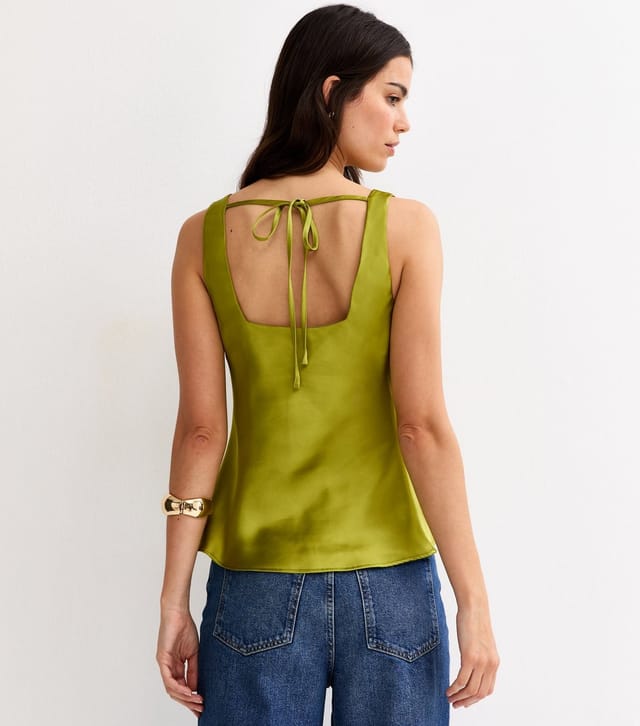 New Look Women's Green Satin Cowl Neck Cami Top New Look - 3