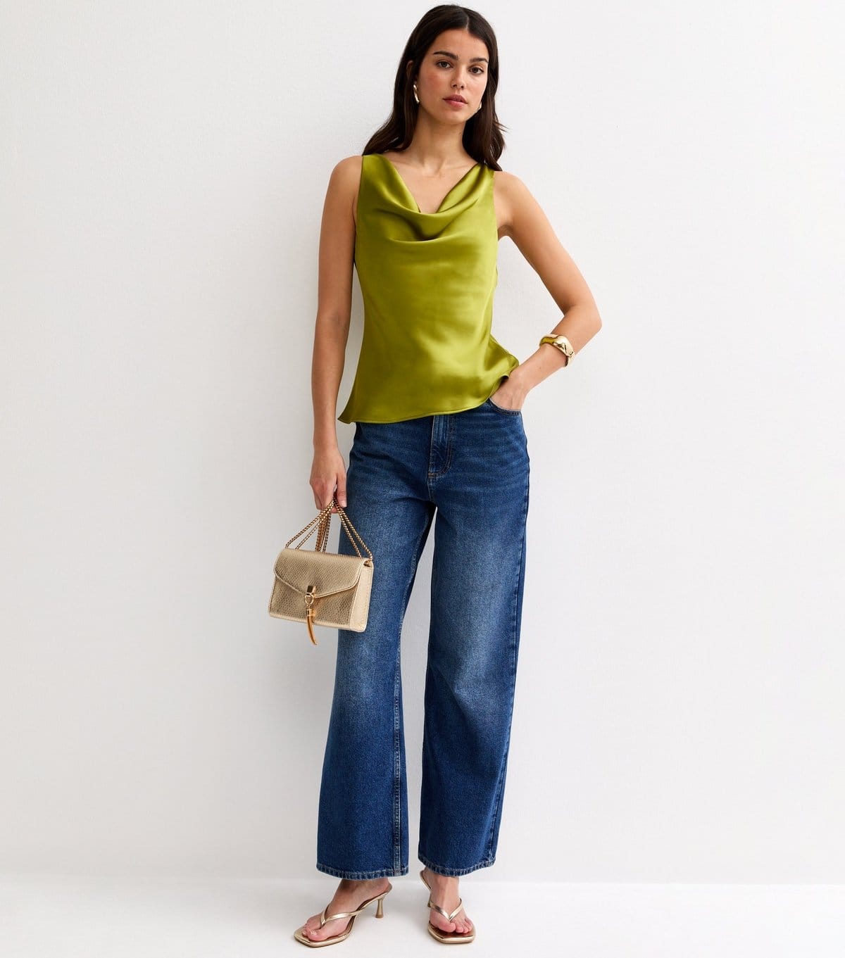 New Look Women's Green Satin Cowl Neck Cami Top New Look - 4