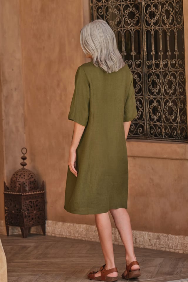WoolOvers WoolOvers Women's Womens Linen Pocket Tunic Dress in Olive - 3