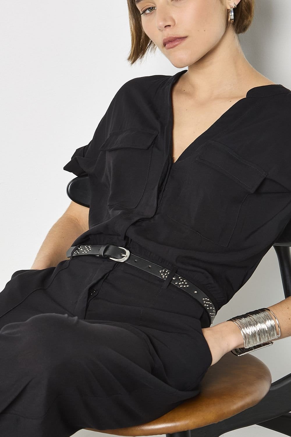 Apricot Apricot Women's Soft Woven Utility Jumpsuit in Black - 4