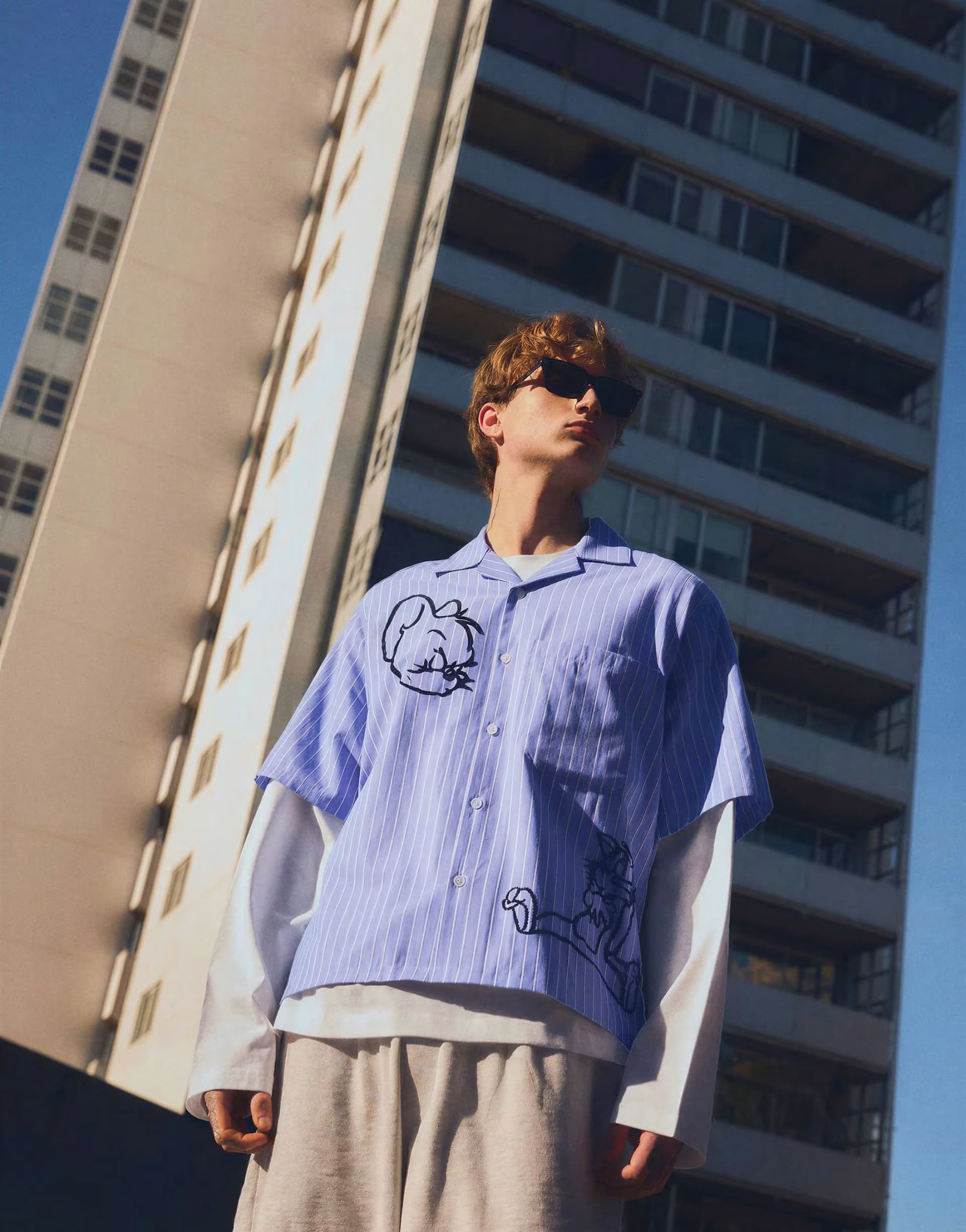 ASOS Bershka Tom & jerry short sleeve shirt in light blue