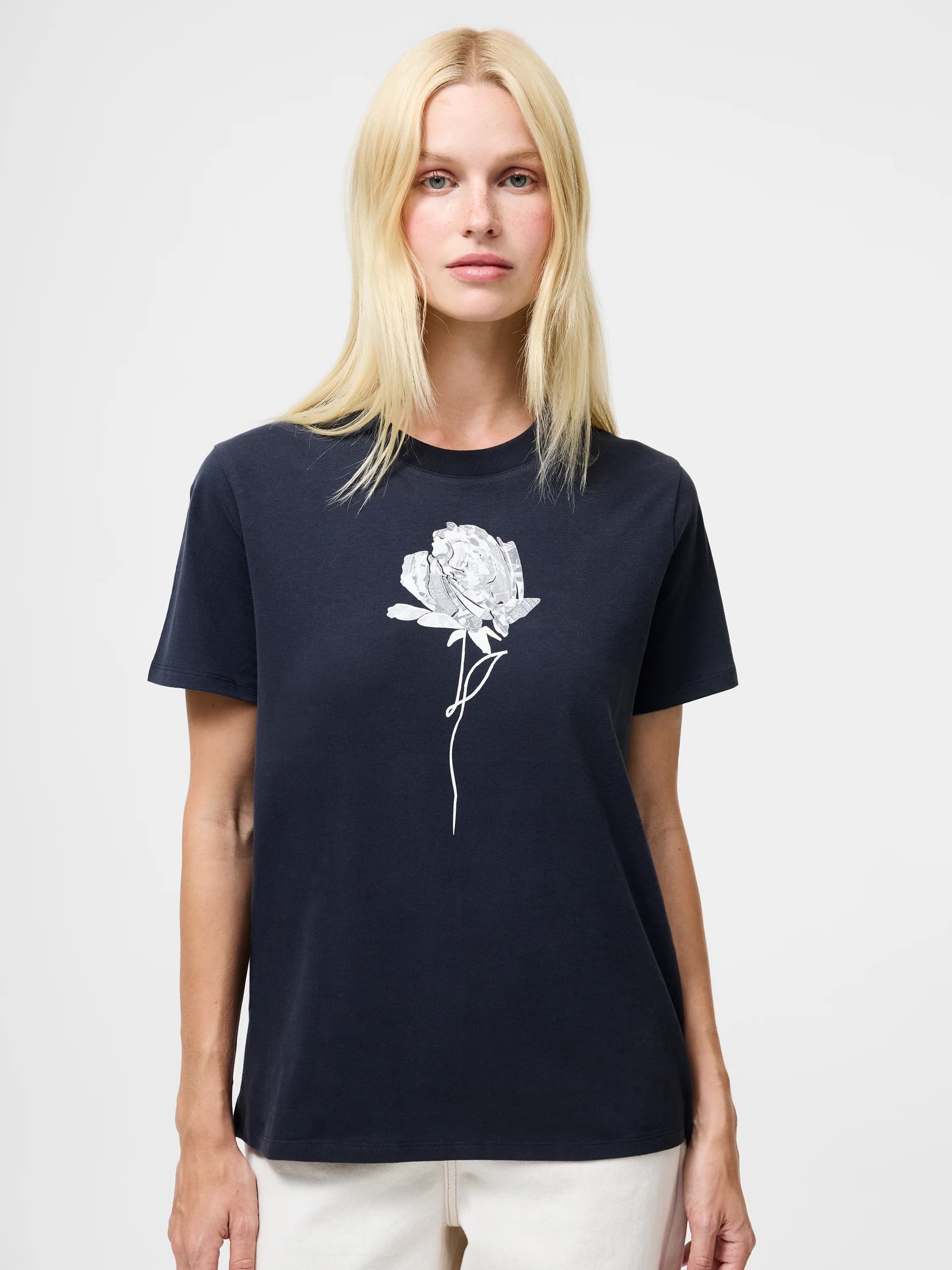 French Connection Rose Logo Peached Graphic Tee Navy