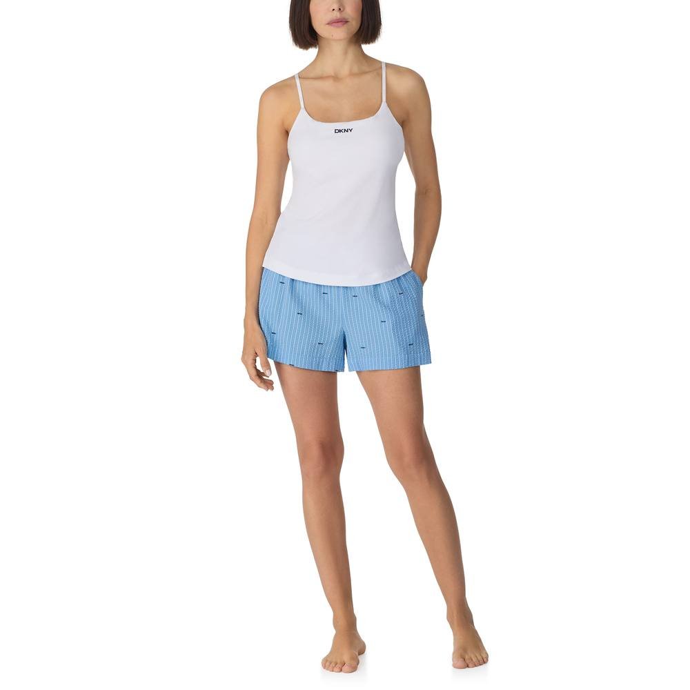 DKNY DKNY Women's Cami with shelf bra & boxer sleep set in white & blue logo stripe - 2