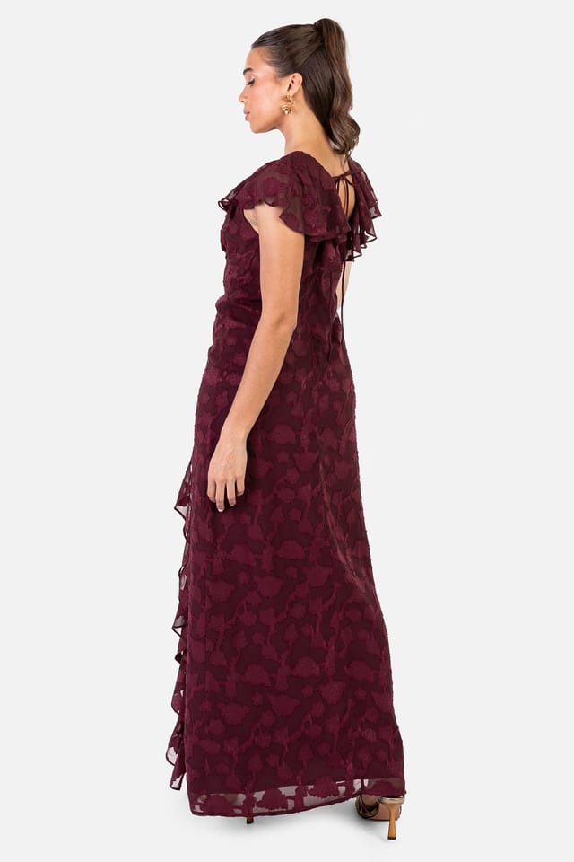 Anaya with Love Anaya with Love Women's Floral Burnout Cape Sleeve Ruffle Maxi Dress in Red - 2