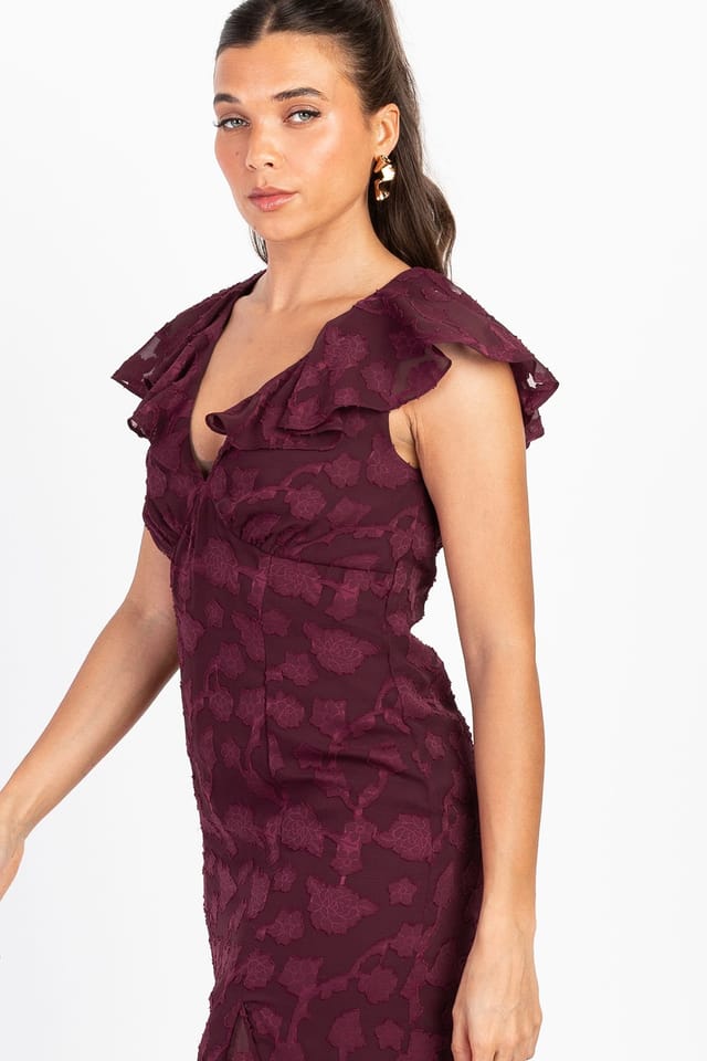 Anaya with Love Anaya with Love Women's Floral Burnout Cape Sleeve Ruffle Maxi Dress in Red - 3