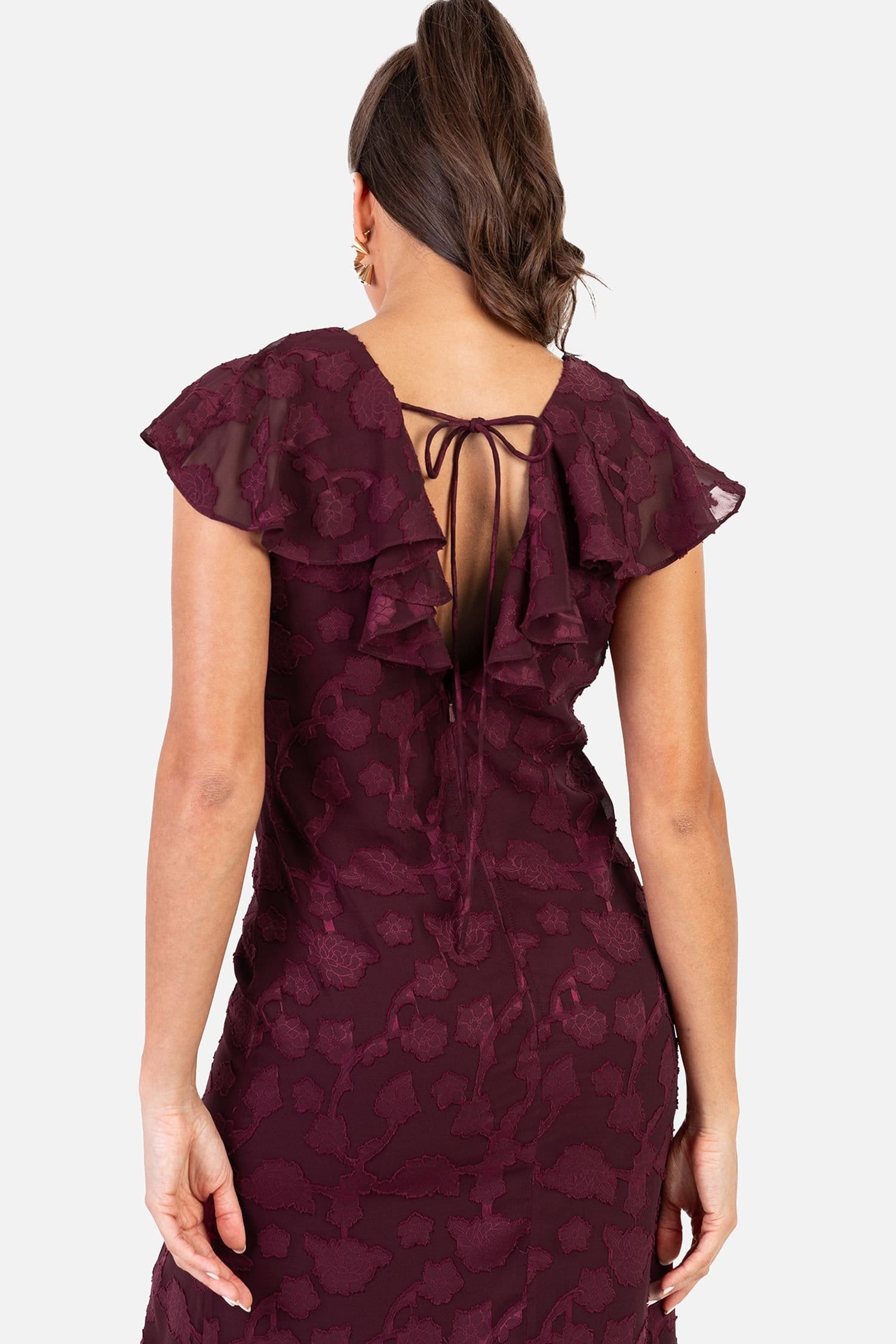 Anaya with Love Anaya with Love Women's Floral Burnout Cape Sleeve Ruffle Maxi Dress in Red - 4