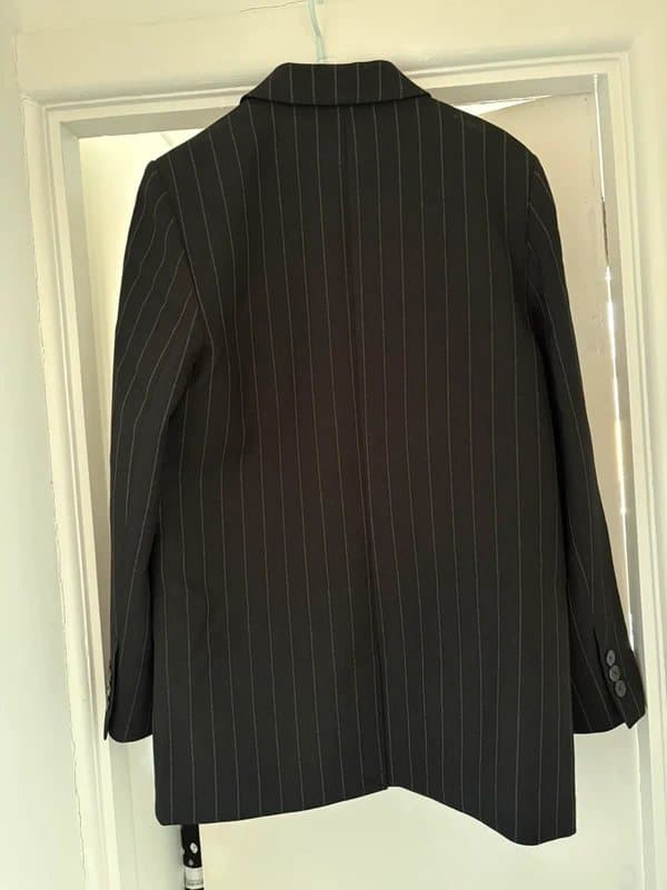 Topshop Topshop High Break Oversized Tailored Blazer in Black Pinstripe