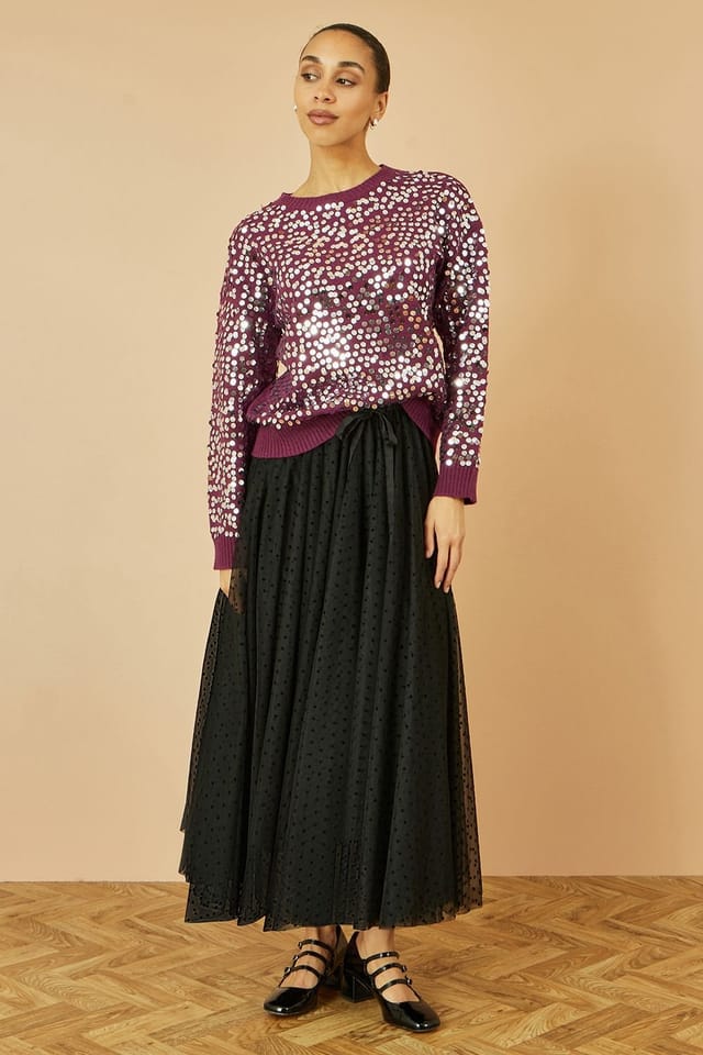 Yumi Yumi Women's Burgundy All Over Sequin Relaxed Fit Jumper - 3
