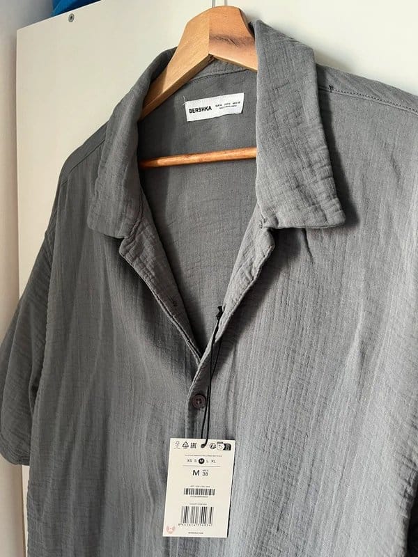 Bershka Textured Grey Short Sleeve Shirt
