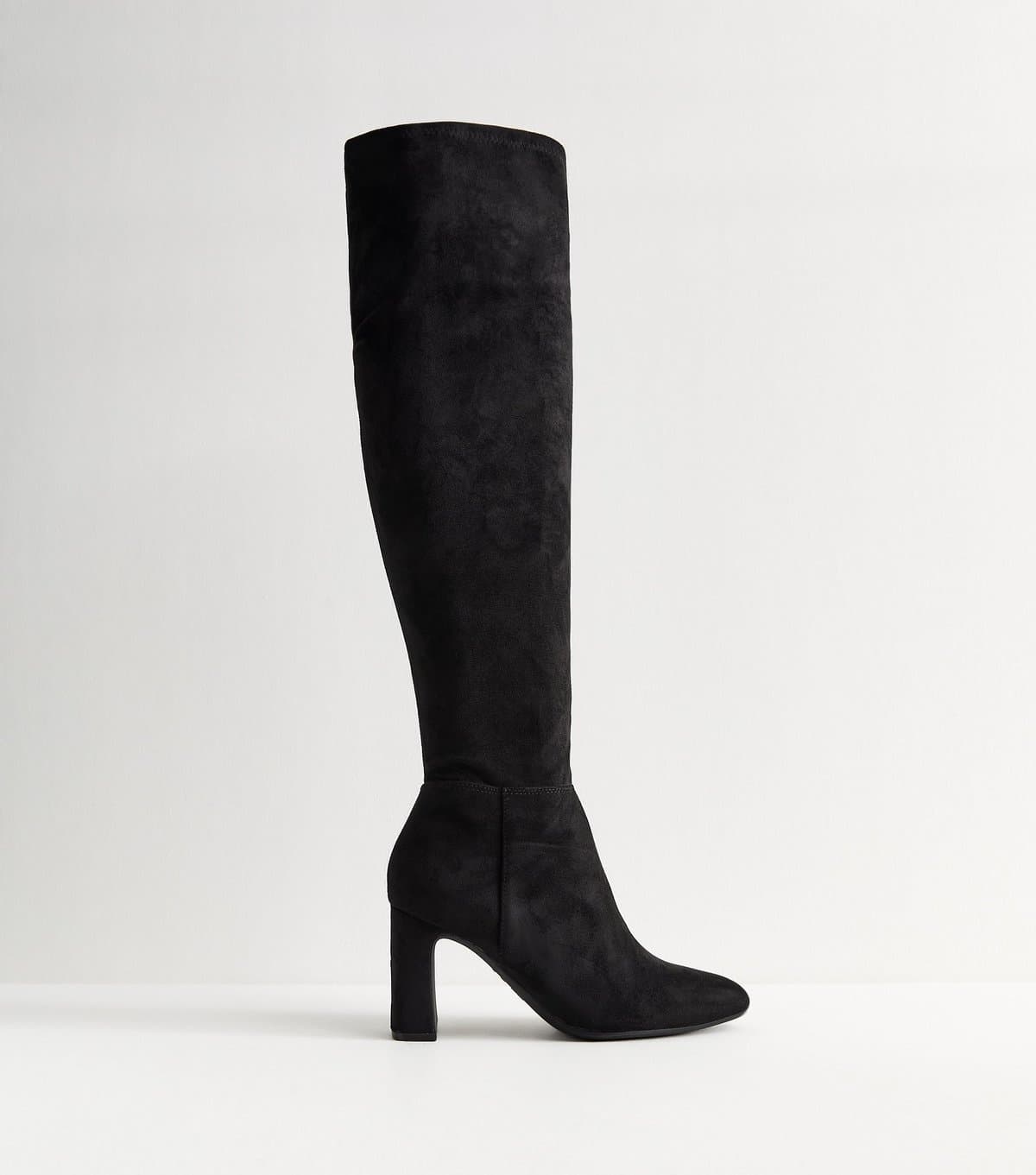 New Look Women's Black Faux Suede Thigh High Boots Vegan New Look