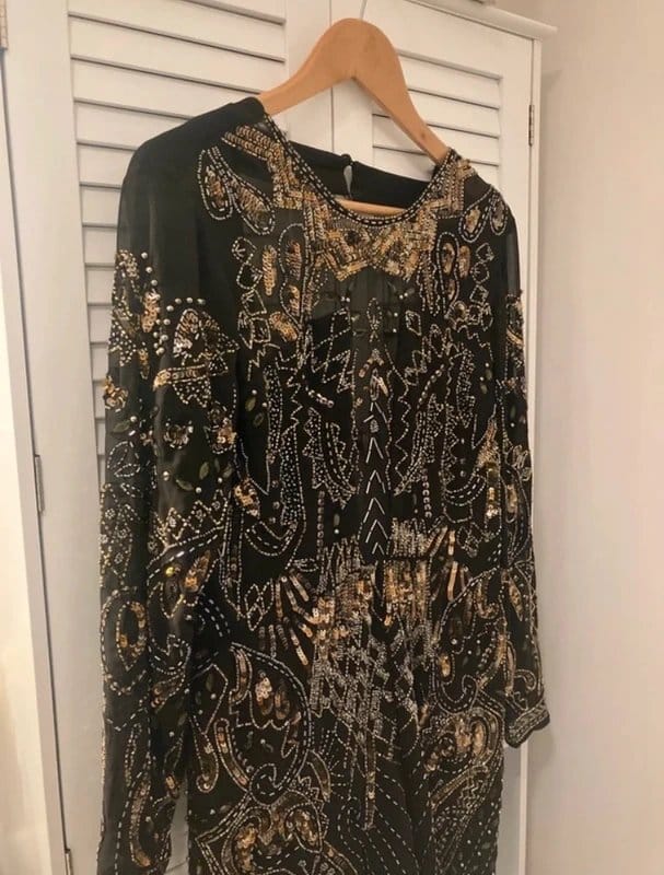 ASOS Black Sequin Embellished Playsuit Romper Beaded Sequin 14
