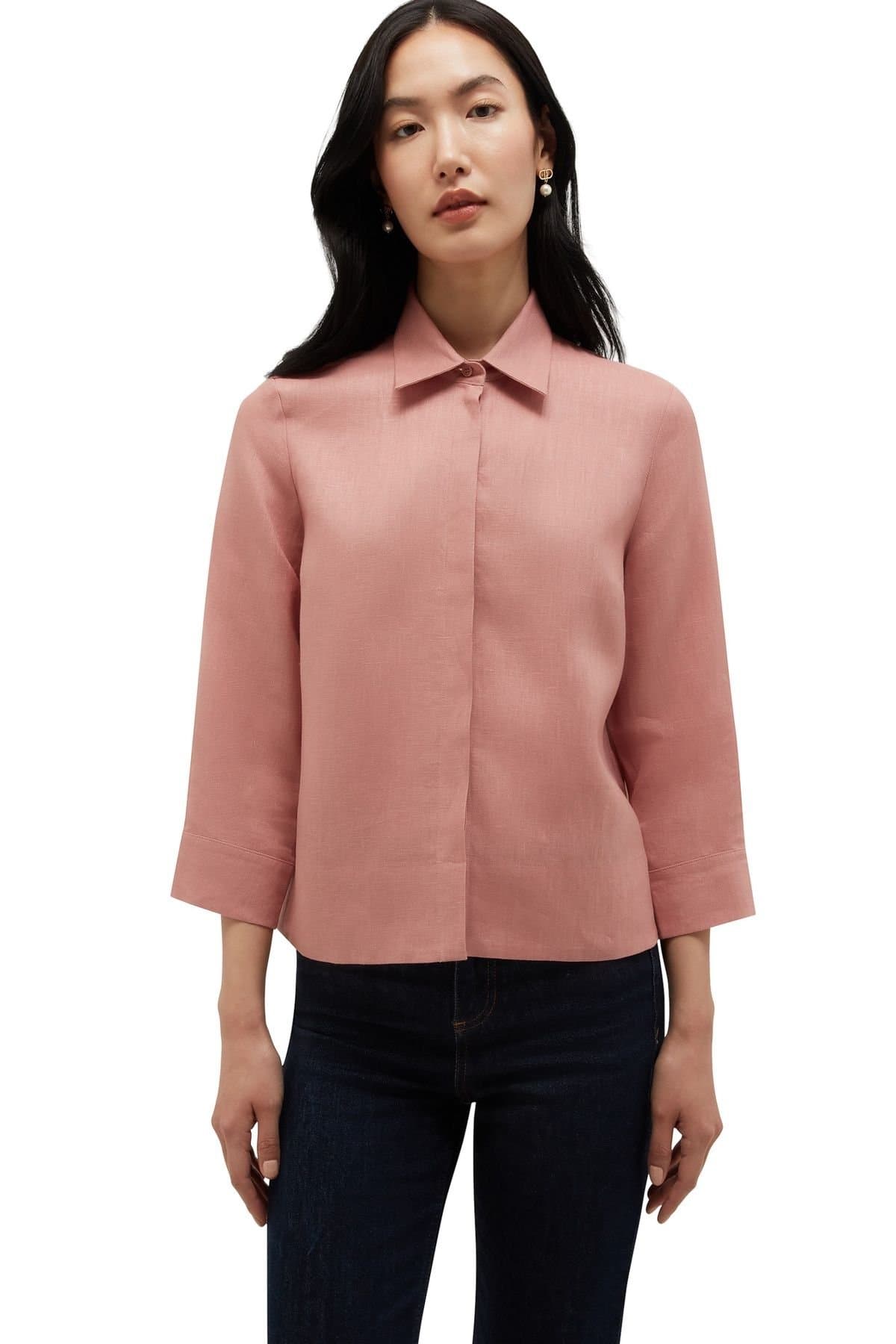 Hobbs London Hobbs London Women's Nita Three-Quarter Sleeve Linen Shirt in Dusty Pink