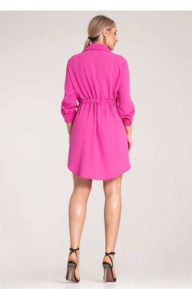 Love Lace Love Lace Women's Classic Button Shirt Dress with Waist Tie Sleeves in Fuchsia - 3