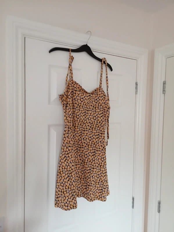 ASOS Asos size 12 yellow floral sun Cami strap summer dress tie strap shoulder
