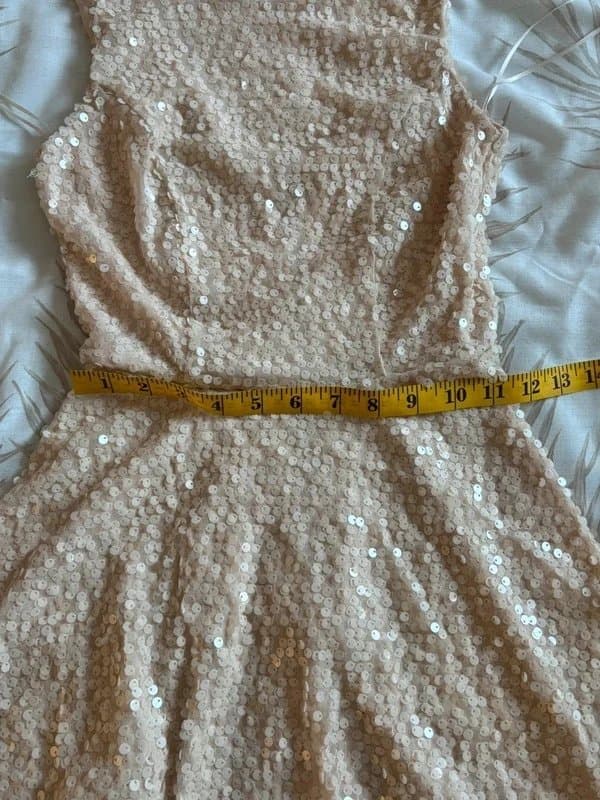 New Look New Look Beige Cream Satin-lined Sequin Party Skater Dress (UK 6-8)