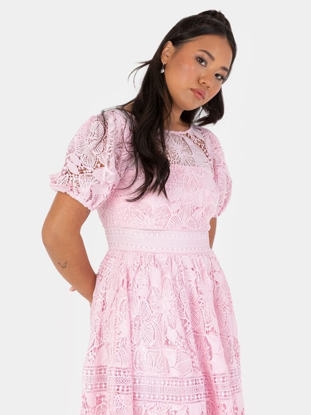 Maya Deluxe Maya Deluxe Women's Floral Lace Midi Dress in Pink - 2