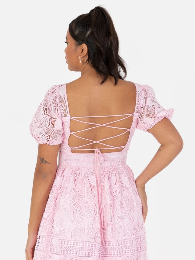 Maya Deluxe Maya Deluxe Women's Floral Lace Midi Dress in Pink - 3