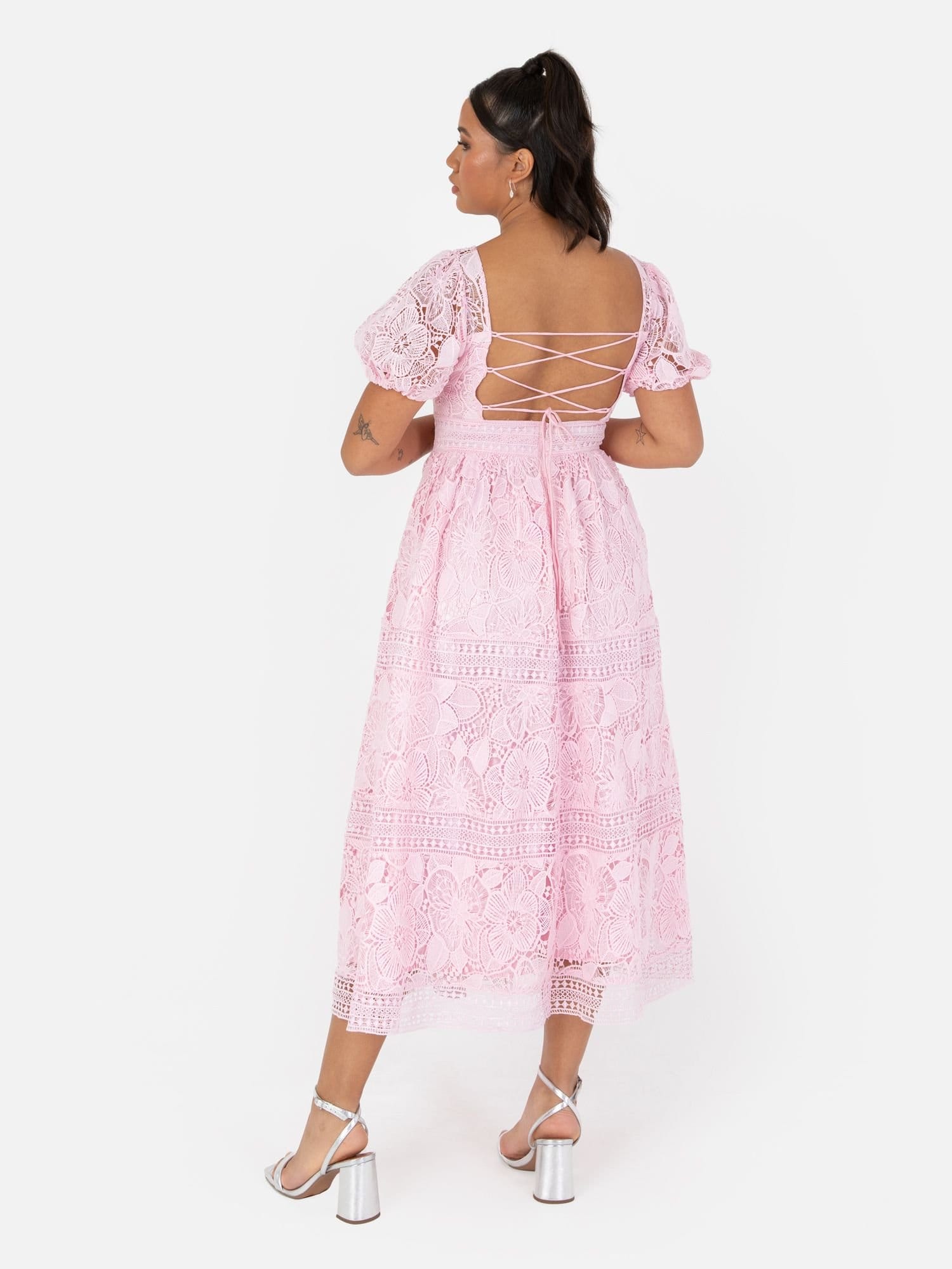 Maya Deluxe Maya Deluxe Women's Floral Lace Midi Dress in Pink - 4