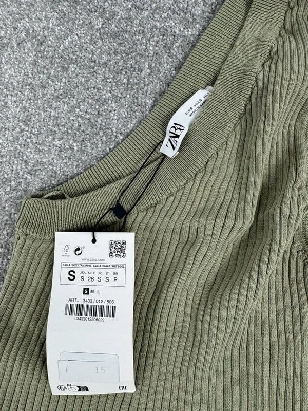Zara Khaki Ribbed Knit One Shoulder Crop Top