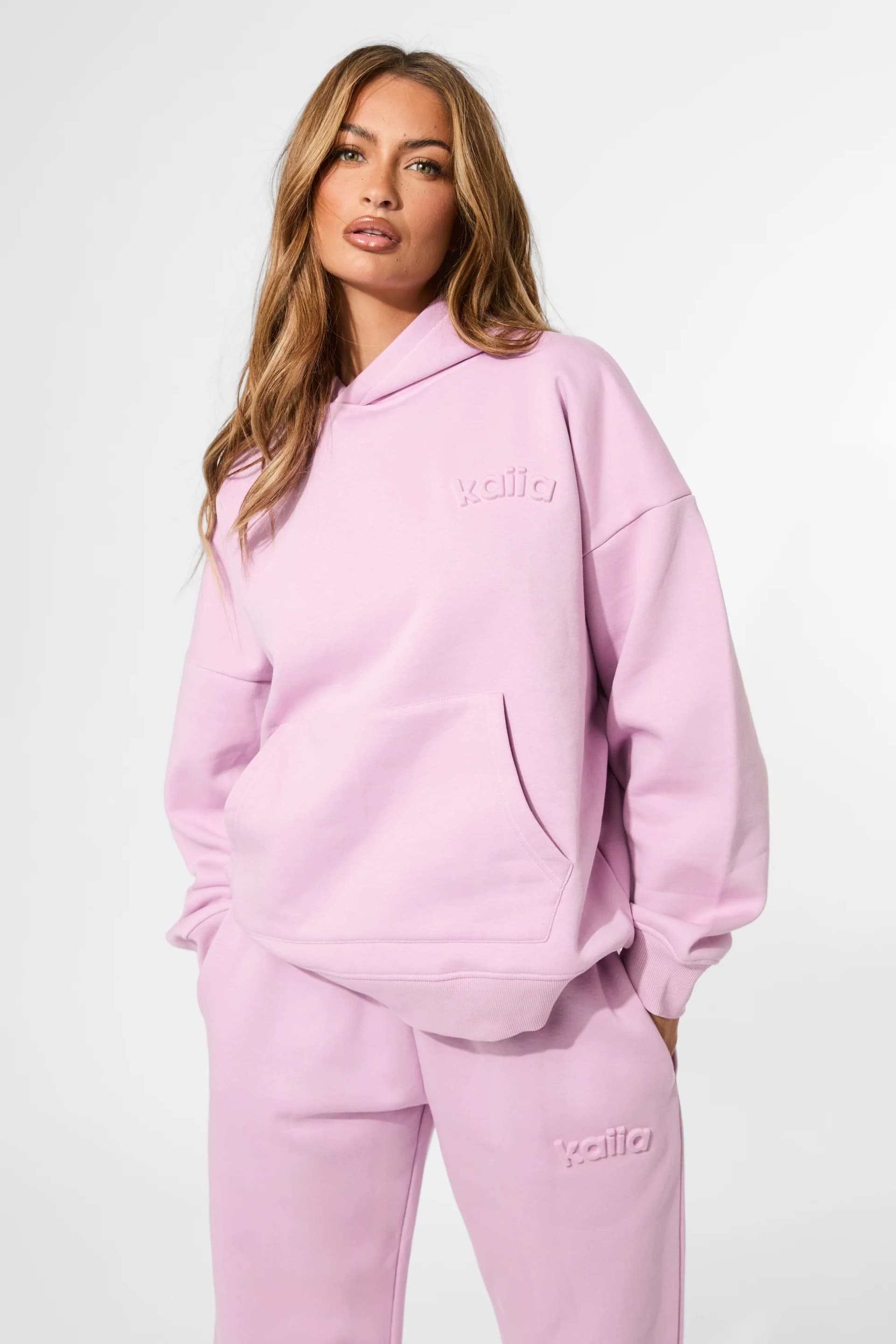 Kaiia Kaiia Embossed Logo Oversized Hoodie Parma Violet