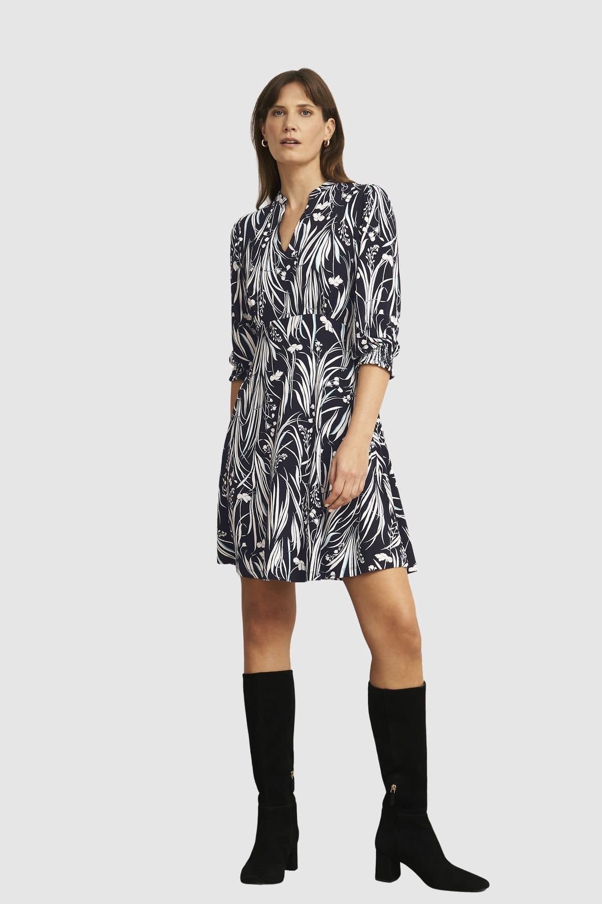 Hobbs London Hobbs London Women's Mollie 3/4 Sleeve V-Neck Jersey Dress in Dark Navy