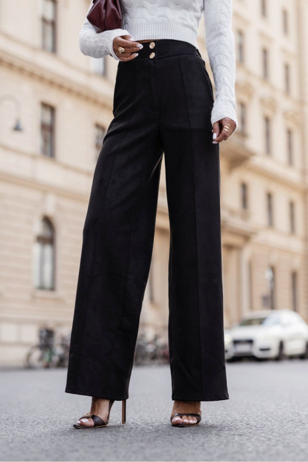 Love Lace Love Lace Black Viscose/Elastane Wide-Leg Trousers