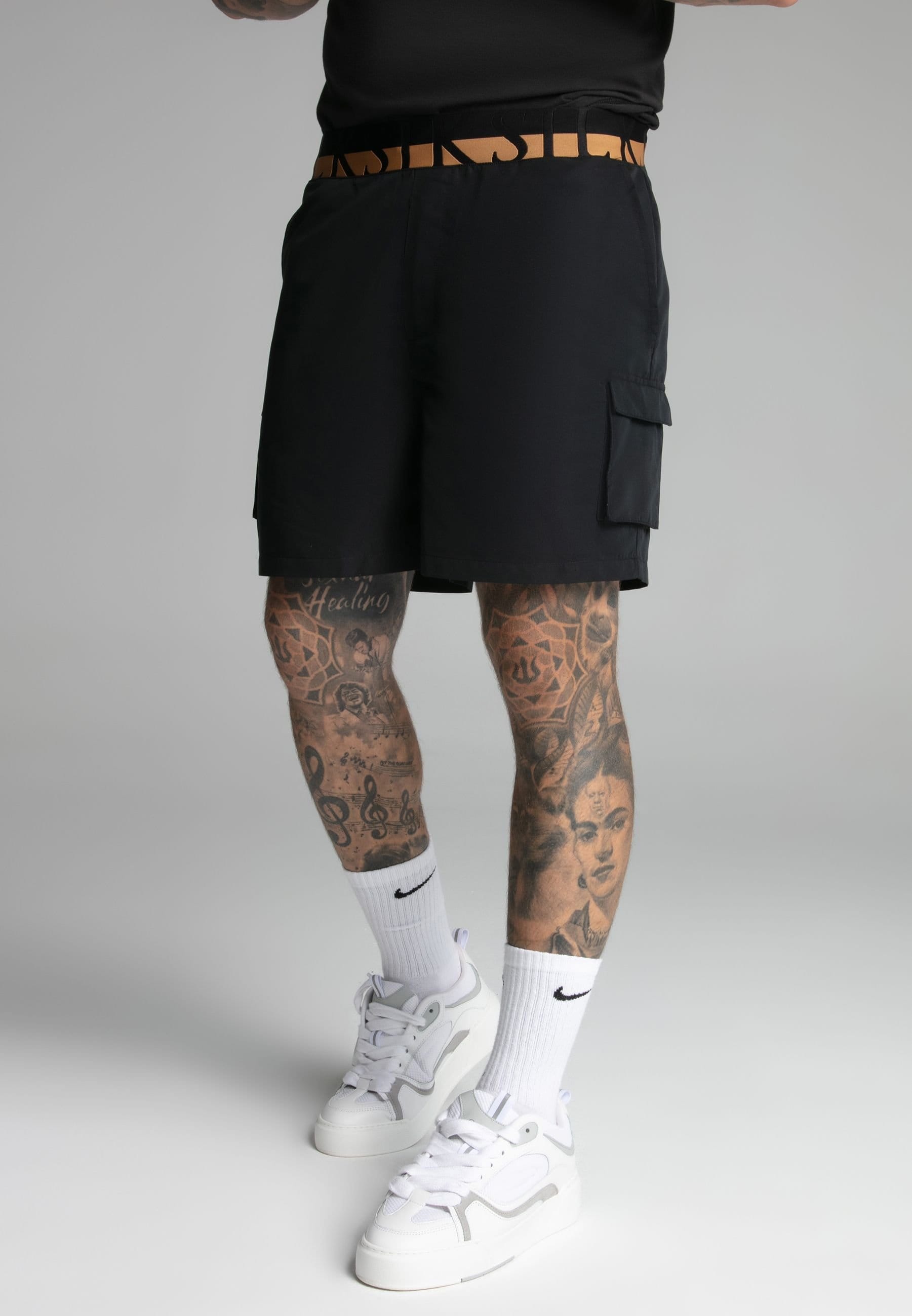 SikSilk Men's Navy Black Cargo Swim Short