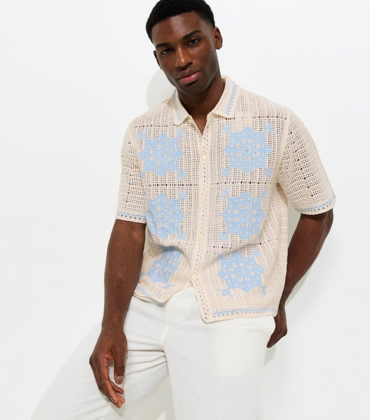 jack & jones Men's Off White Relaxed Open Weave Polo Shirt Jack & Jones New Look