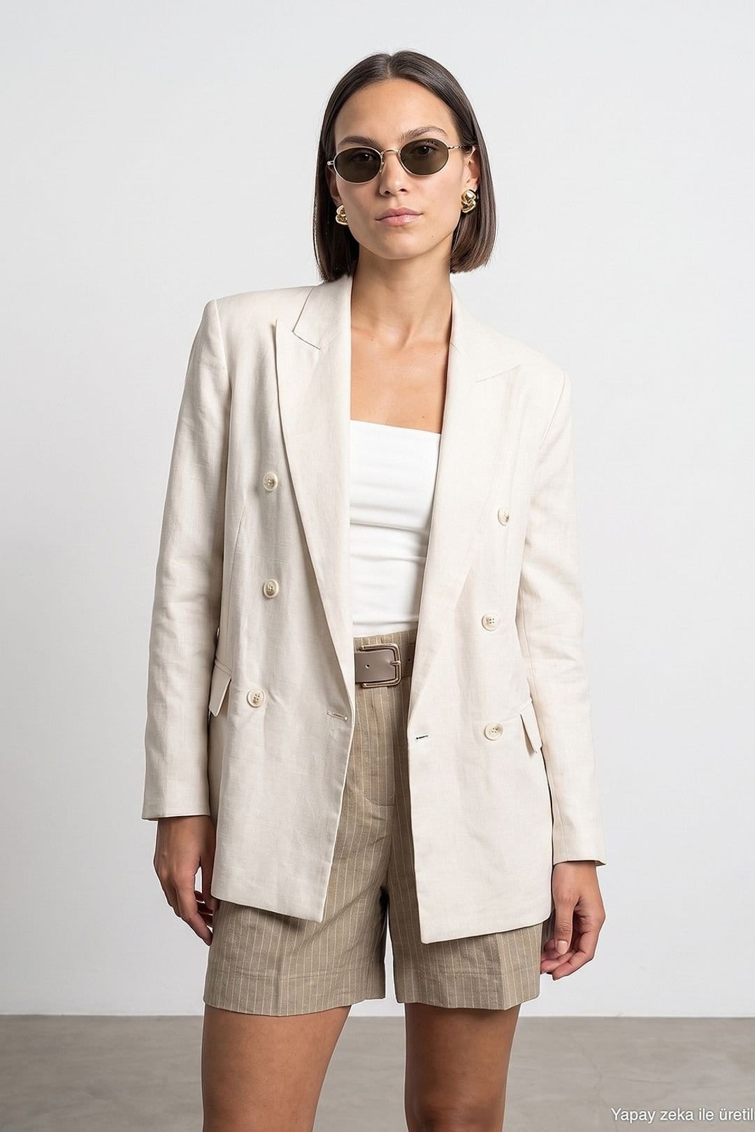 Dilvin Dilvin Women's Tencel Cotton Linen Jacket in Beige - 4