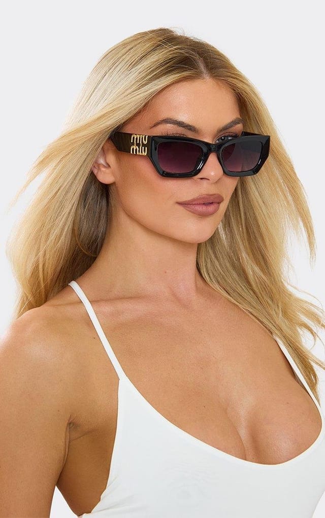 EGO Thick Frame Side Logo Detail Tinted Lense Cateye Shape Sunglasses In Black, Women's Size UK 0 - 2