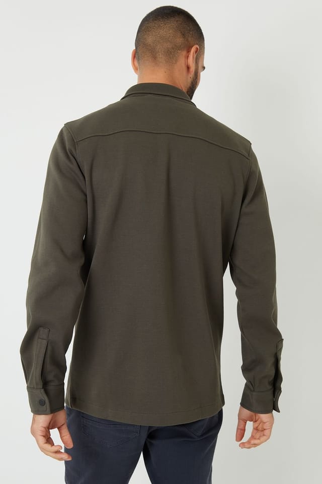 Threadbare Threadbare Men's Cotton Blend Popper Fastening Pique Shacket in Khaki - 2