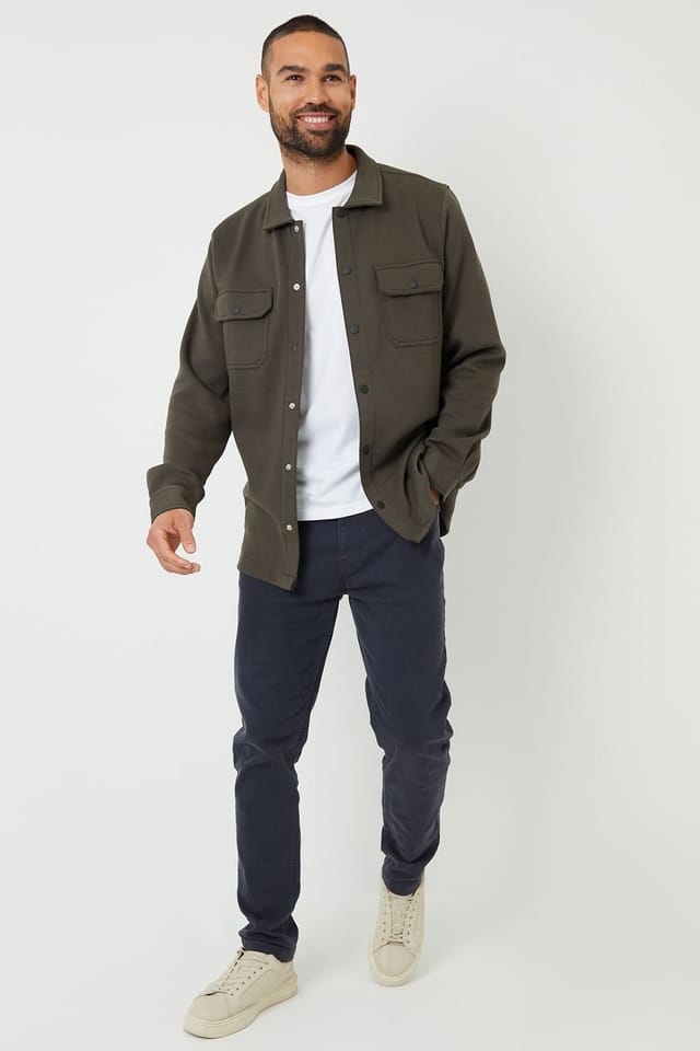 Threadbare Threadbare Men's Cotton Blend Popper Fastening Pique Shacket in Khaki - 3