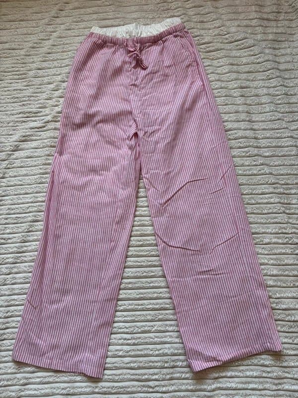 Shein SHEIN pink and white pinstriped wide leg trousers size XS
