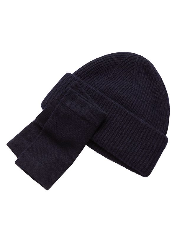 Cove Cove Women's Chunky Wrist Warmers & Beanie Set in Navy - 2