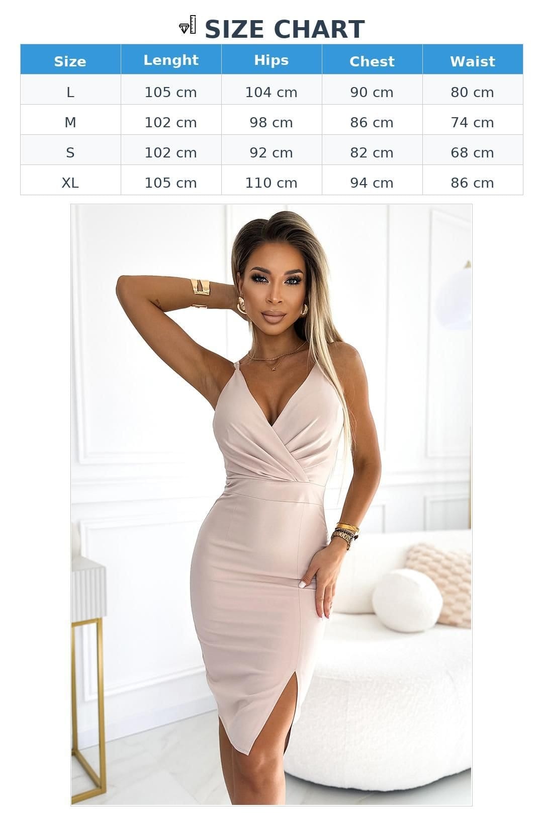 Love Lace Love Lace Women's Beige Wrap Midi Dress with Side Slit - 4