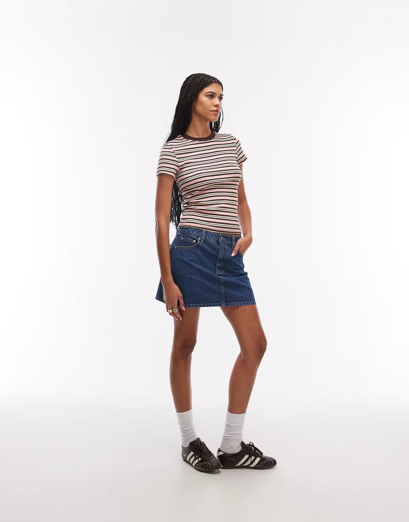 ASOS ASOS DESIGN high waisted a line mini skirt in mid blue - 1